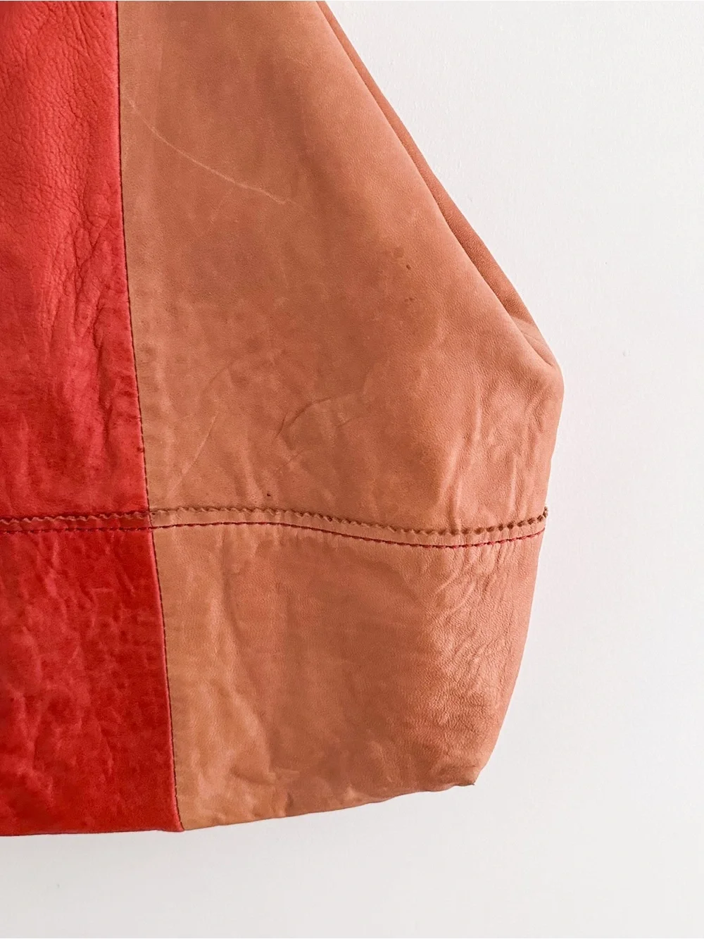 Banana Republic Leather Tote Color Block Tan & Red Patchwork Shoulder Bag - Picture 5 of 15